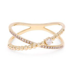 Rachel Koen Diamond X Ring 14K Yellow Gold 0.12Cttw Size 7